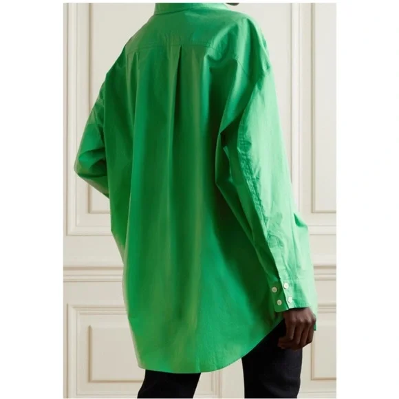 The Frankie Shop -Melody Oversized Organic Cotton-poplin Shirt in Green - Picture 6 of 11